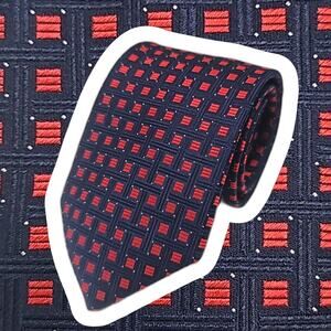 Camicissima Blue Geometric Silk Tie Hand Made Red Squares Classic 60.2"